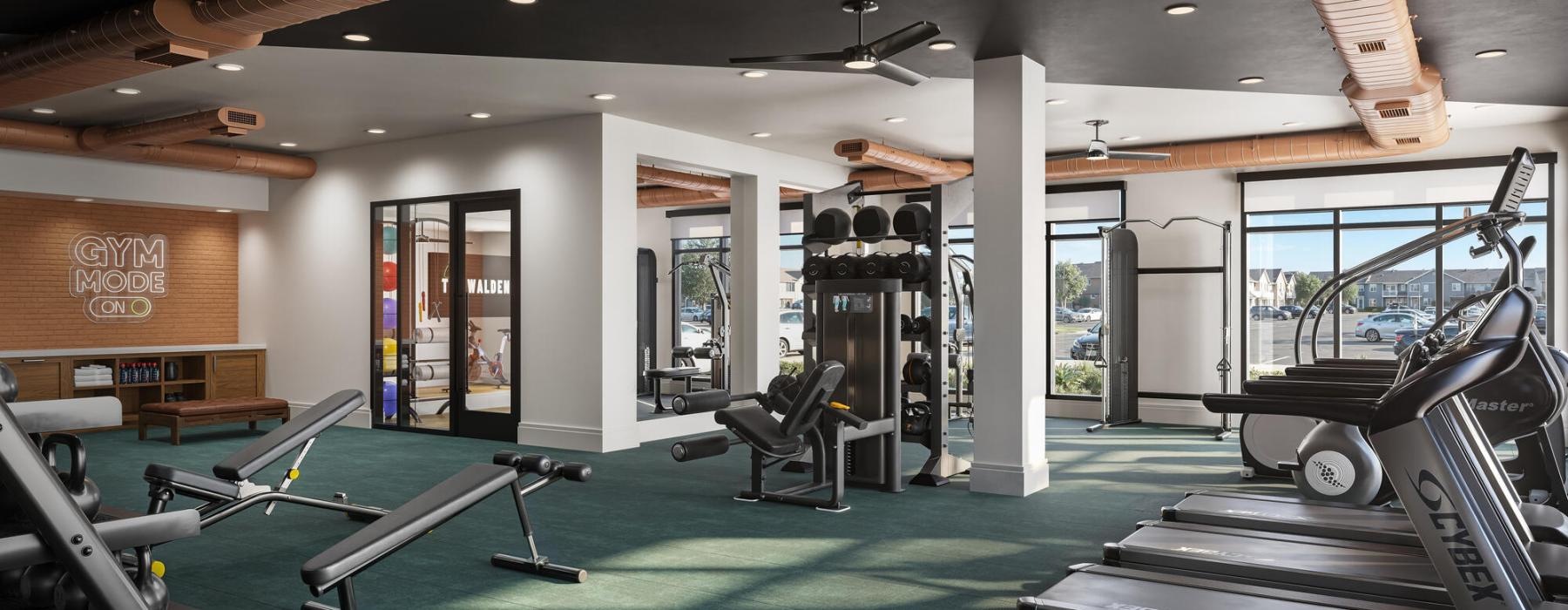 a gym with treadmills