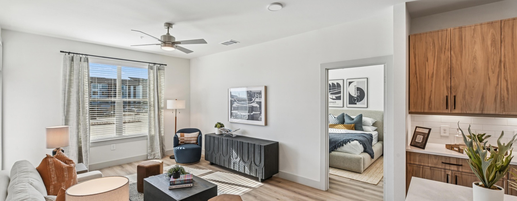 living room with spacious areas, ample space for seating and easy connection to kitchen