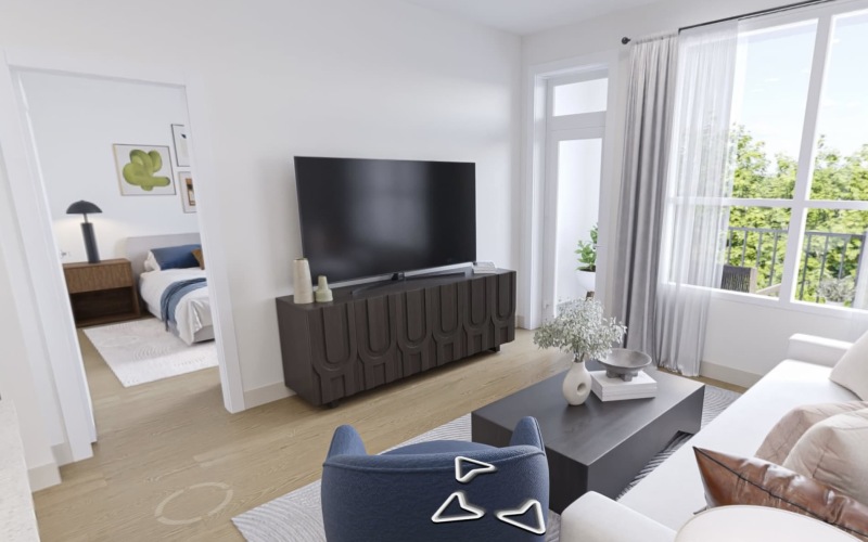 living area with access to the kitchen